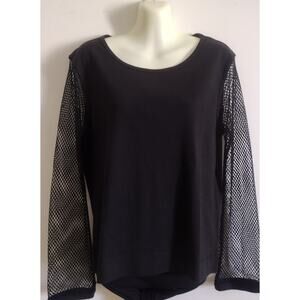 deRoo Long Fishnet Sleeve Top, Black Size M NWOT